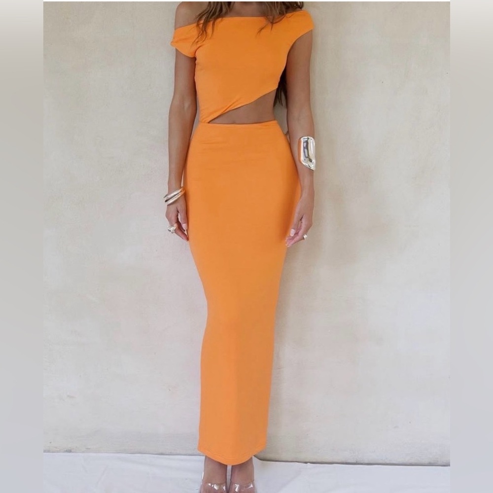 Molly King x Bayse orange cutout maxi dress